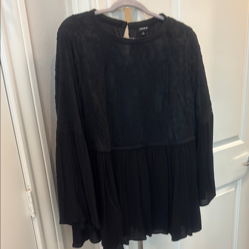 Torrid Black 3/4 Sleeve Bib Collar Blouse